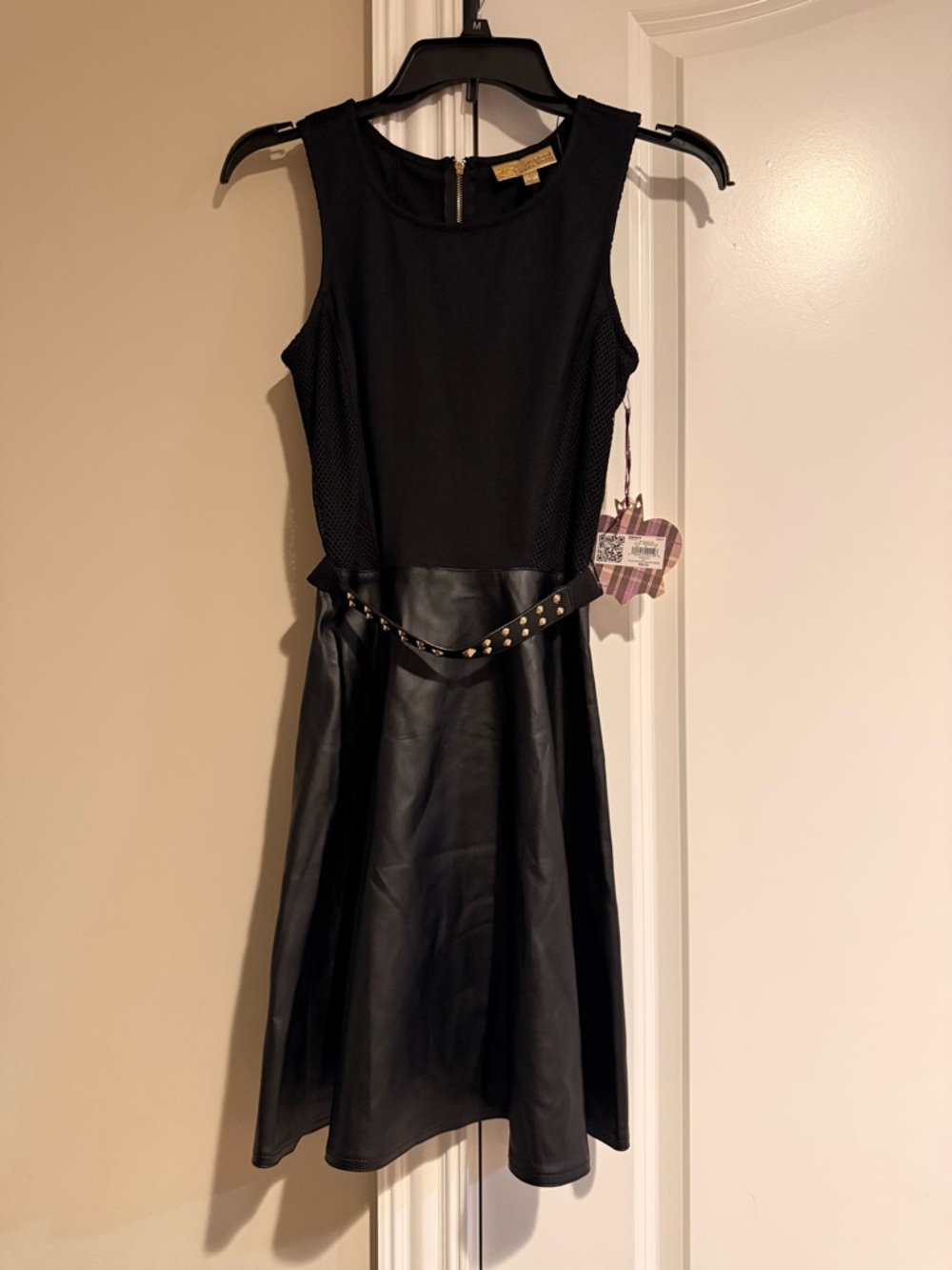 Vera Wang  Faux Leather Skater Dress Studded Belt